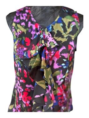 Violet & Claire Floral Ruffle Sleeveless Blouse Small